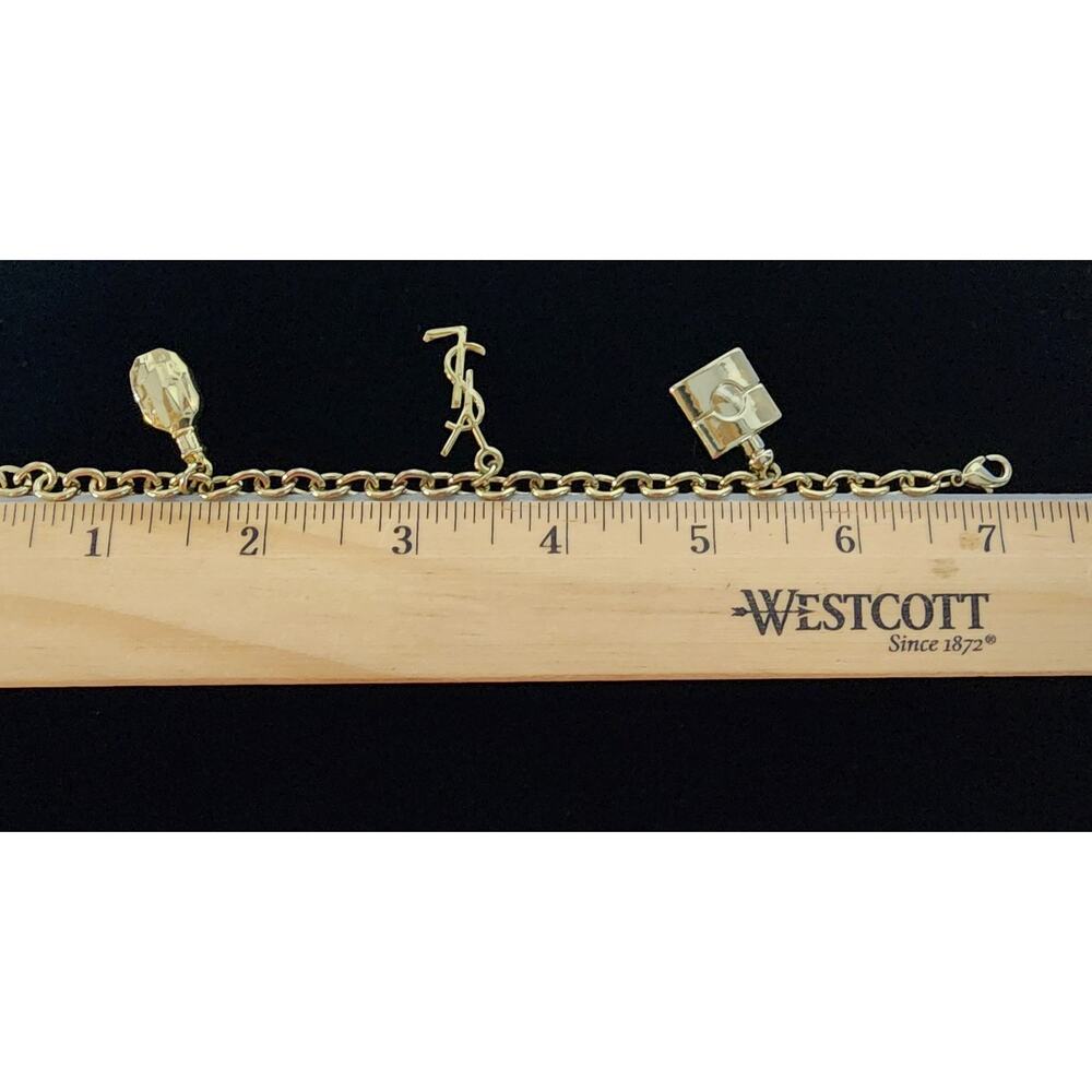 YSL Saint Laurent Gold Tone Charm Bracelet Logo Perfume Bottles NIB - Picture 6 of 8